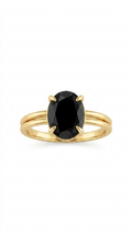 Black Onyx Oval Gold Ring, Oval Black Gemstone Ring