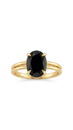 Black Onyx Oval Gold Ring, Oval Black Gemstone Ring
