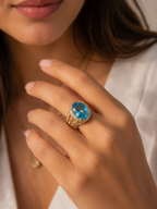 Luxury Blue Topaz Statement Ring in Gold Finish