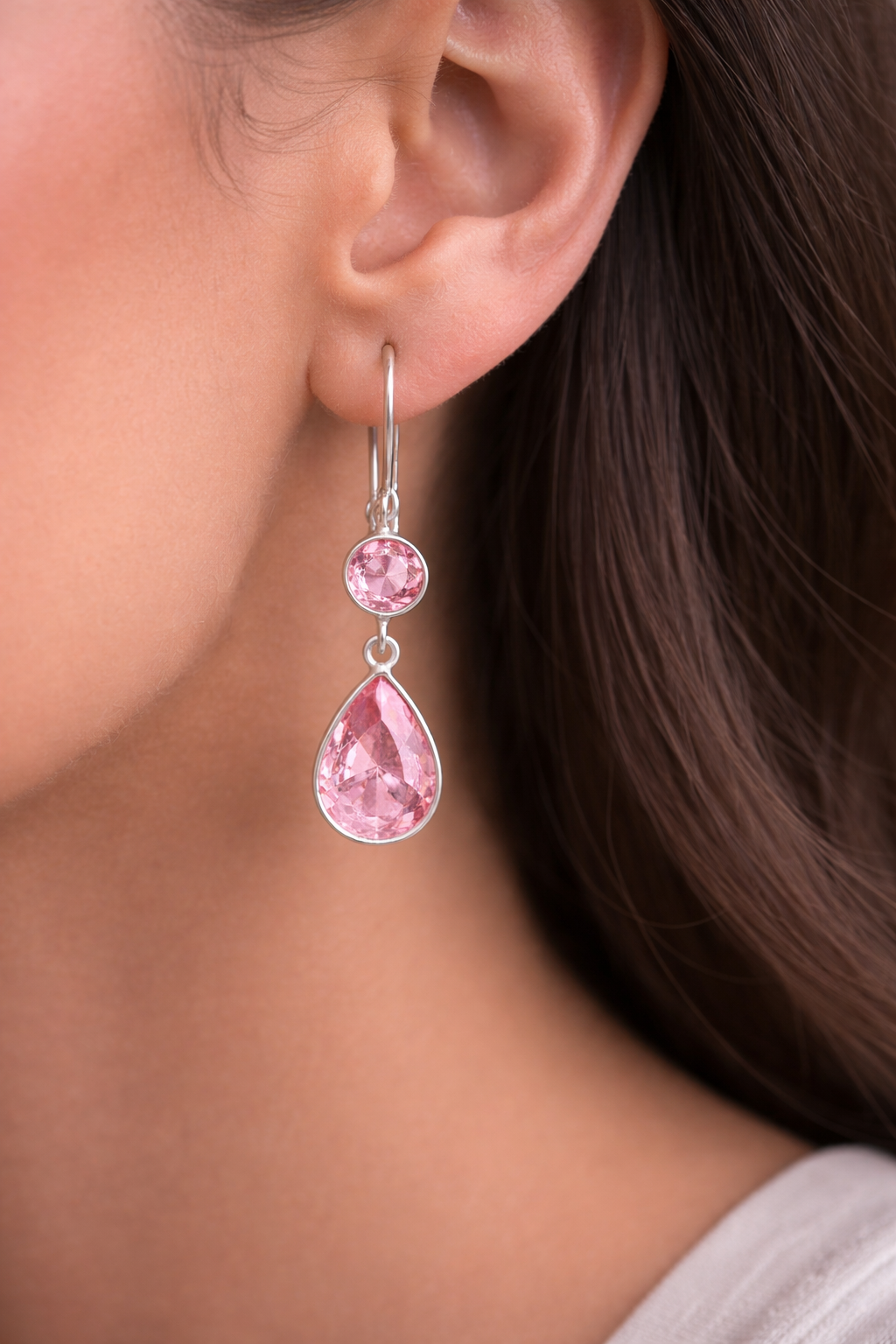 Blush Pink Teardrop Crystal Drop Earrings