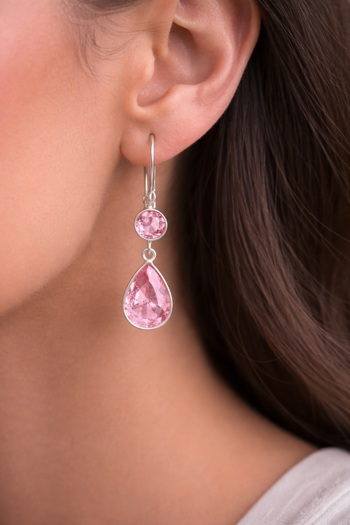 Blush Pink Teardrop Crystal Drop Earrings