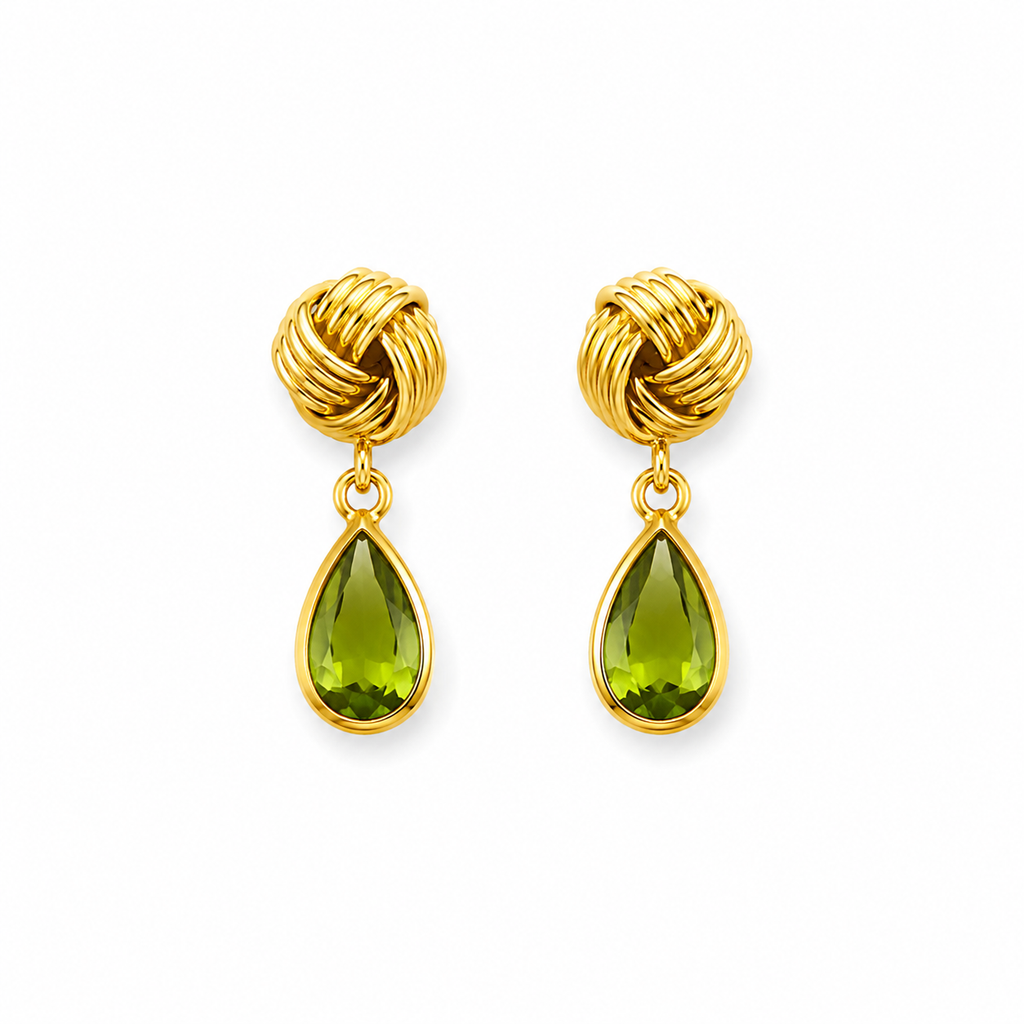 Vintage Knot Peridot Drop Earrings in Gold