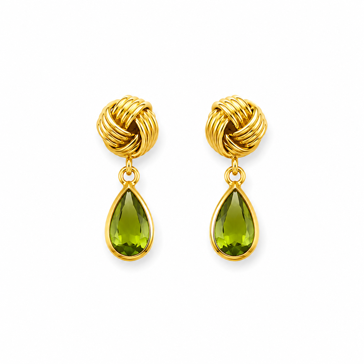 Vintage Knot Peridot Drop Earrings in Gold