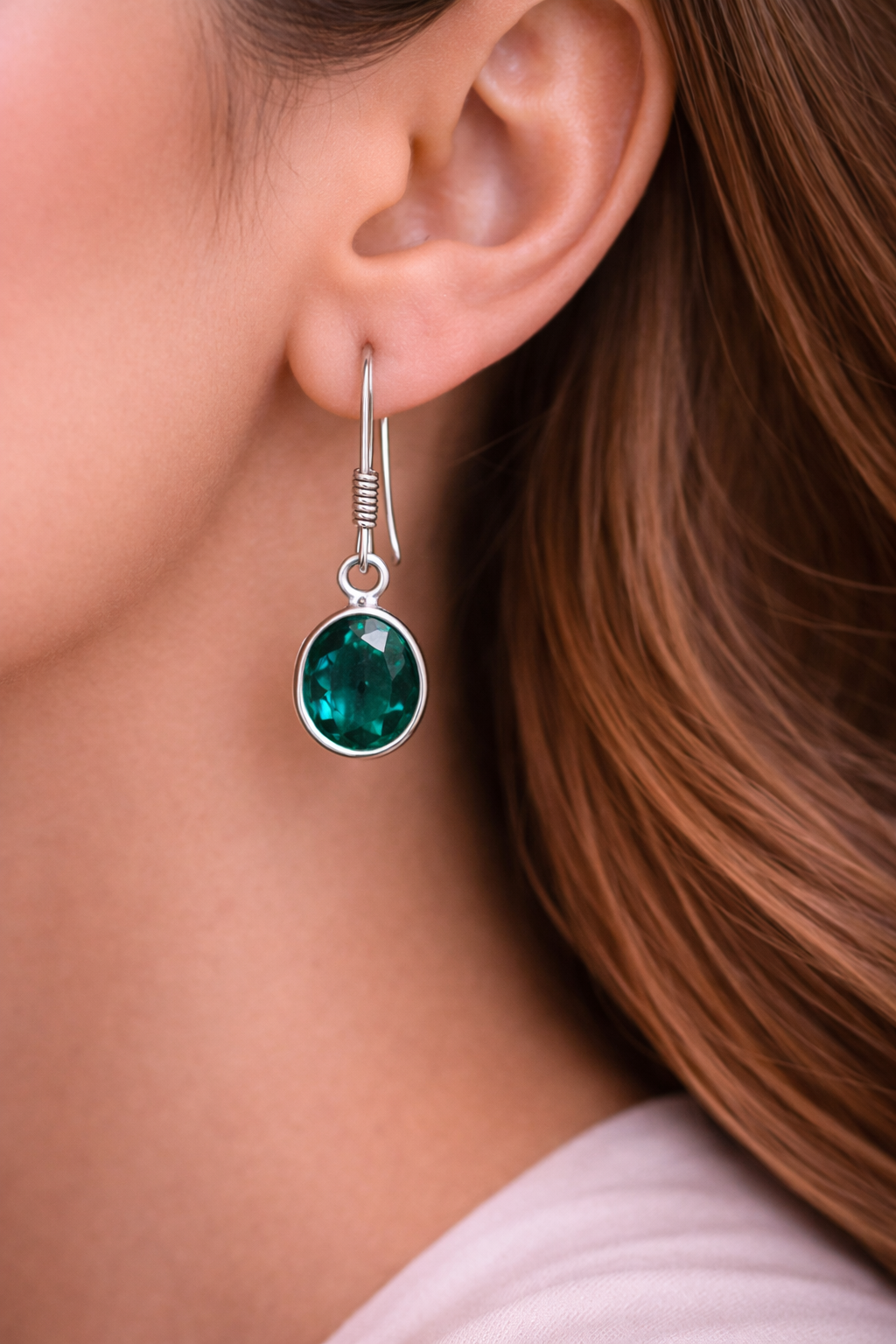 Emerald Oval Drop Minimalist Earrings