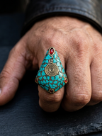 Turquoise Statement Ring | Boho Turquoise Mosaic Ring | Tribal Adjustable Ring