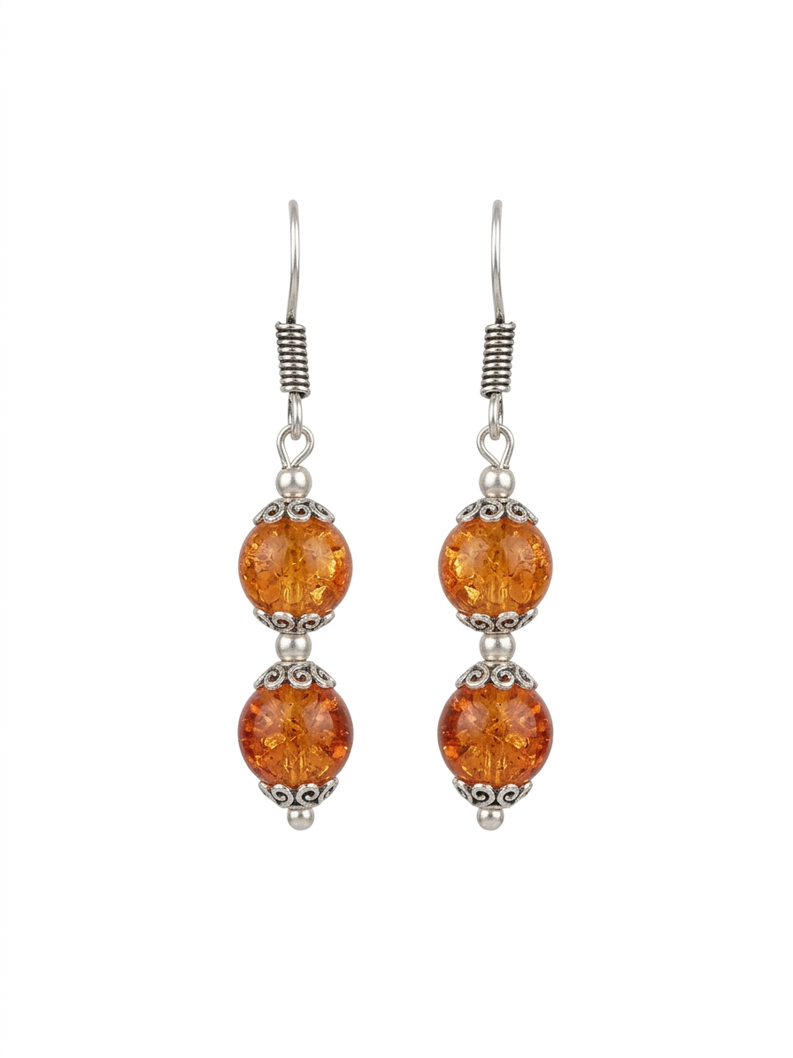 Handmade Amber Glass Bead Drop Earrings