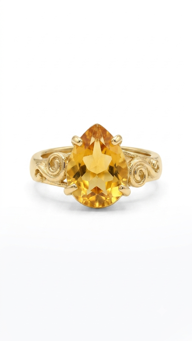 Citrine Pear Gold Ring