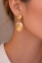 Gold Hammered Drop Earrings Textured Oval Dangle Stud