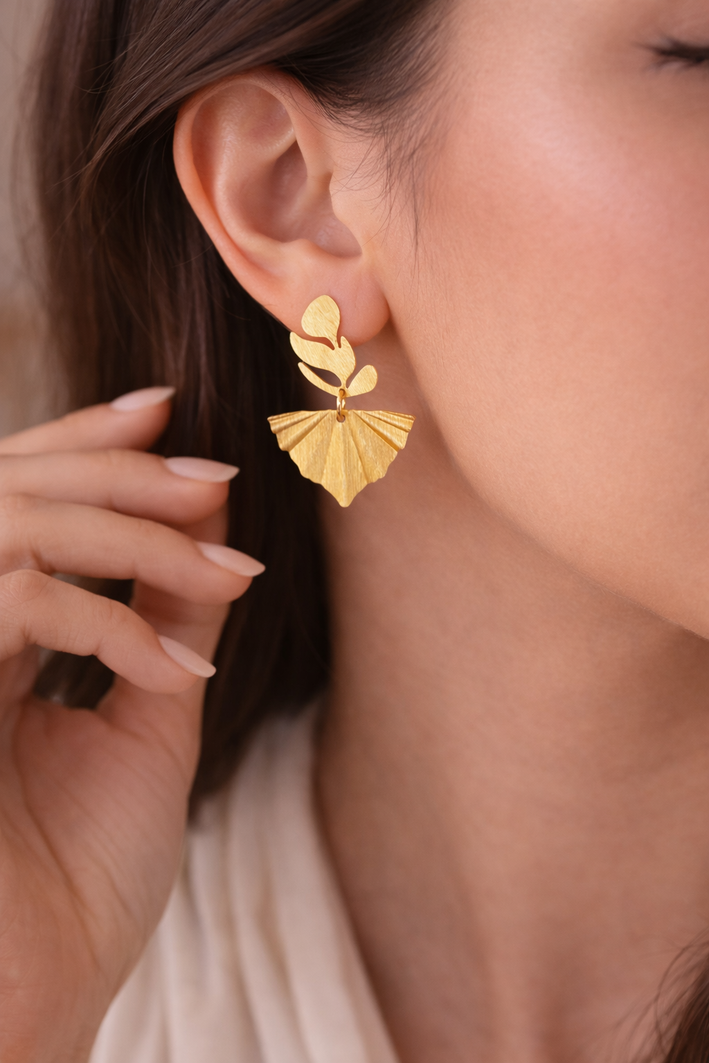 Gold Botanical Leaf Drop Earrings