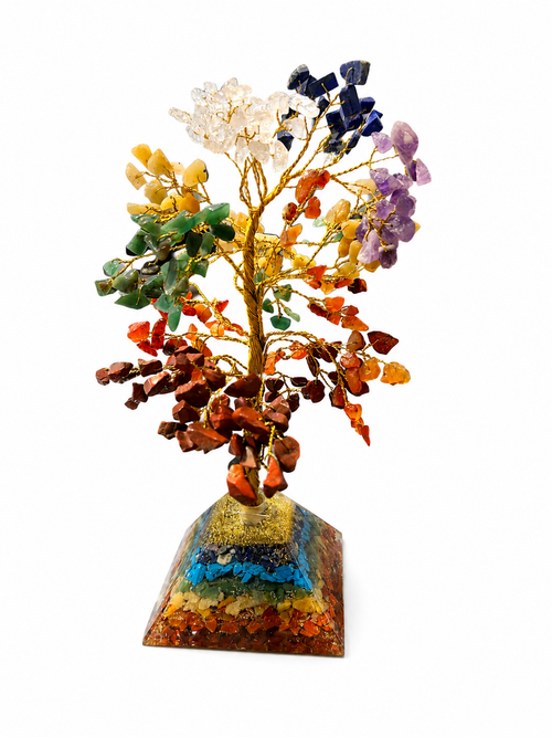 7 Chakra Gemstone Tree with Orgone Pyramid Base | Handmade Crystal Healing Decor