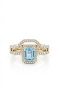 Aquamarine Halo Ring in Gold Finish