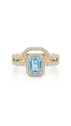 Aquamarine Halo Ring in Gold Finish