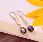 Amethyst Stone Oval Drop Earrings Gold Plated
