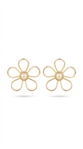 Minimal Gold Daisy Stud Earrings | Floral Pearl Center Earrings