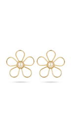 Minimal Gold Daisy Stud Earrings | Floral Pearl Center Earrings