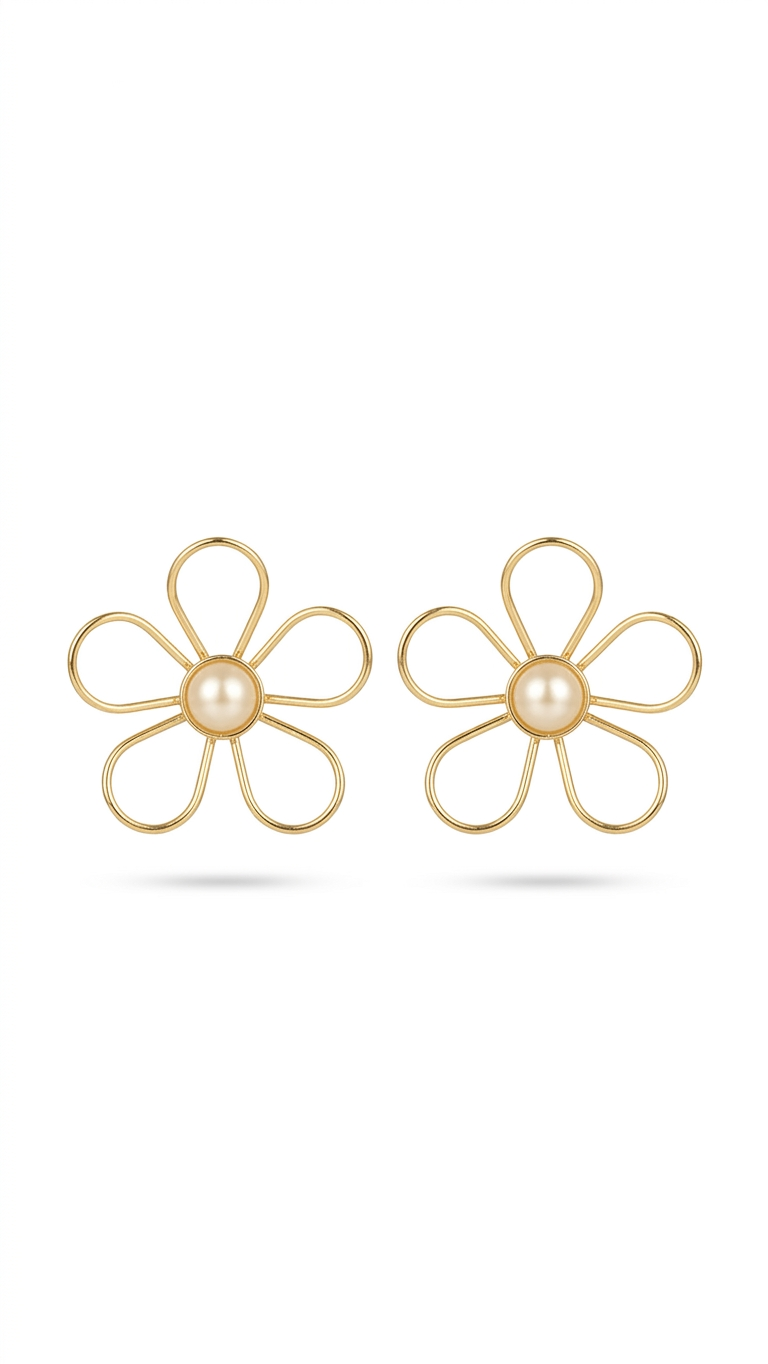 Minimal Gold Daisy Stud Earrings | Floral Pearl Center Earrings