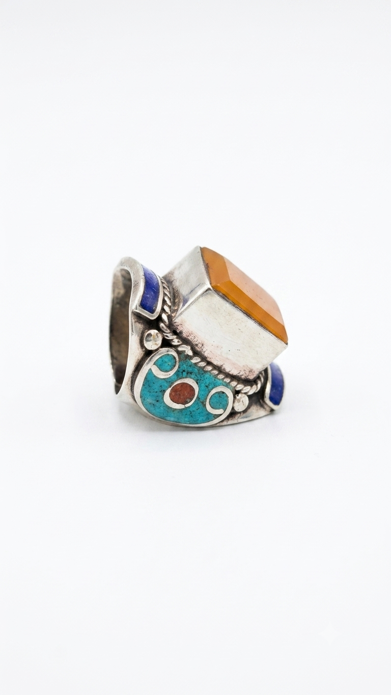 Vintage Jasper Statement Ring | Handmade Tibetan Silver Ring