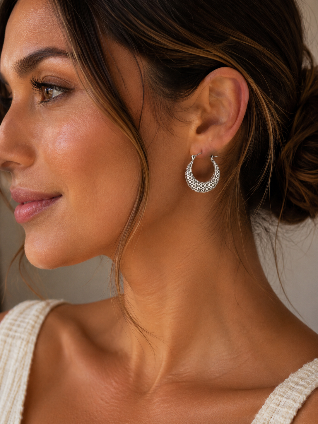 Silver Textured Hoop Earrings