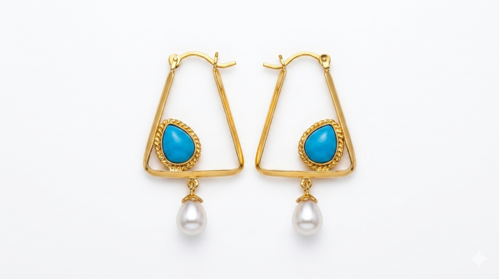 Turquoise Pearl Geometric Drop Earrings