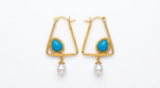 Turquoise Pearl Geometric Drop Earrings