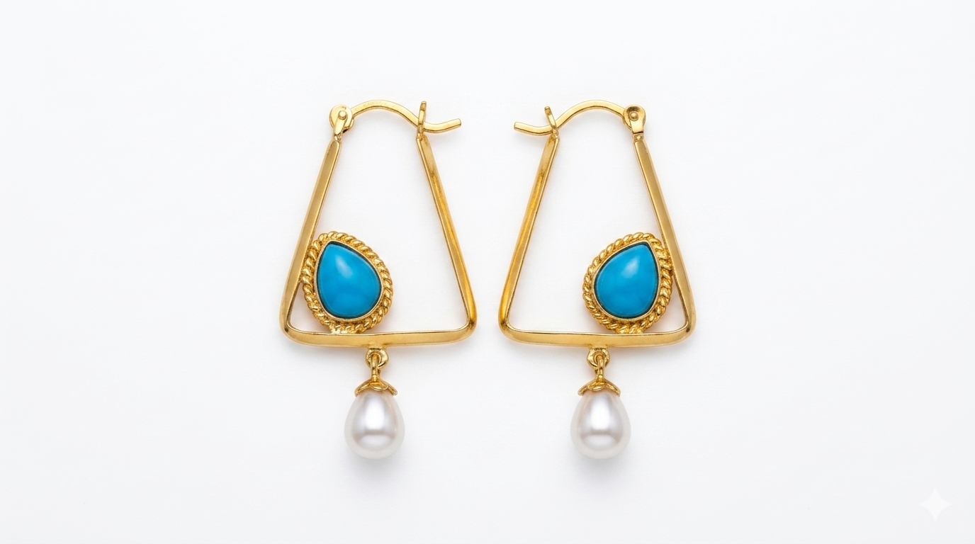 Turquoise Pearl Geometric Drop Earrings