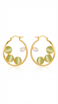 Green Cat’s Eye Oval Drop Earrings