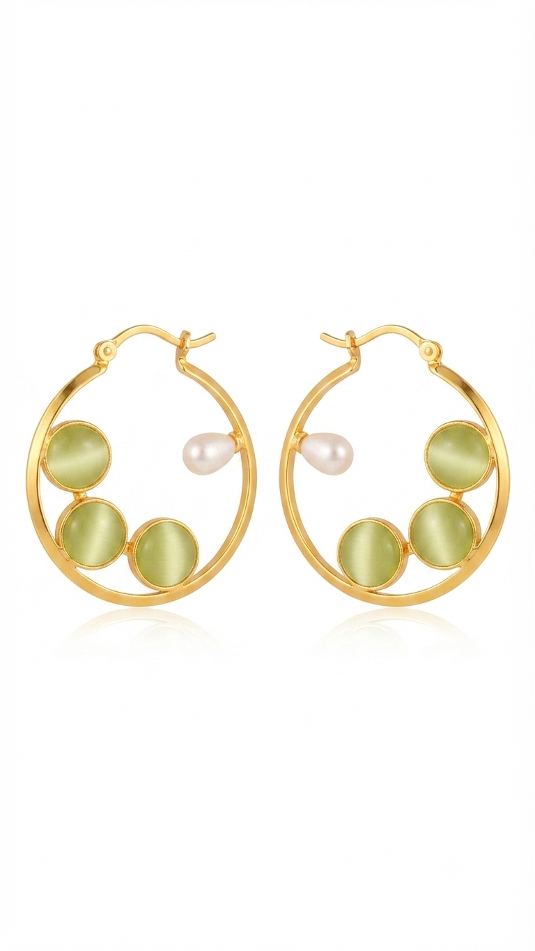 Green Cat’s Eye Oval Drop Earrings