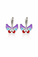 Colorful Butterfly Hoop Earrings Silver Tone Enamel
