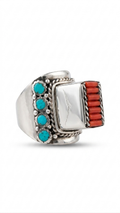 Turquoise & Red Coral Statement Ring