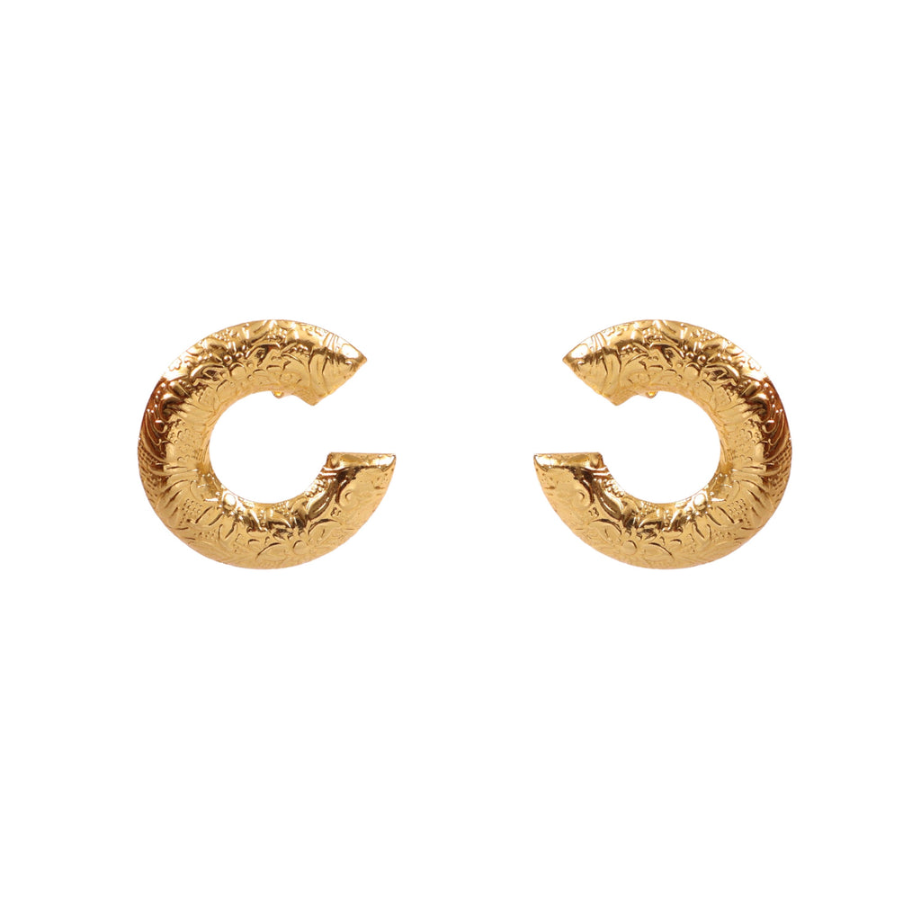 Elegant Textured Gold Crescent Stud Earrings