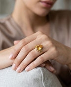 Citrine Pear Gold Ring, Pear Cut Bezel Gemstone Ring
