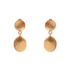 Gold Hammered Drop Earrings Textured Oval Dangle Stud