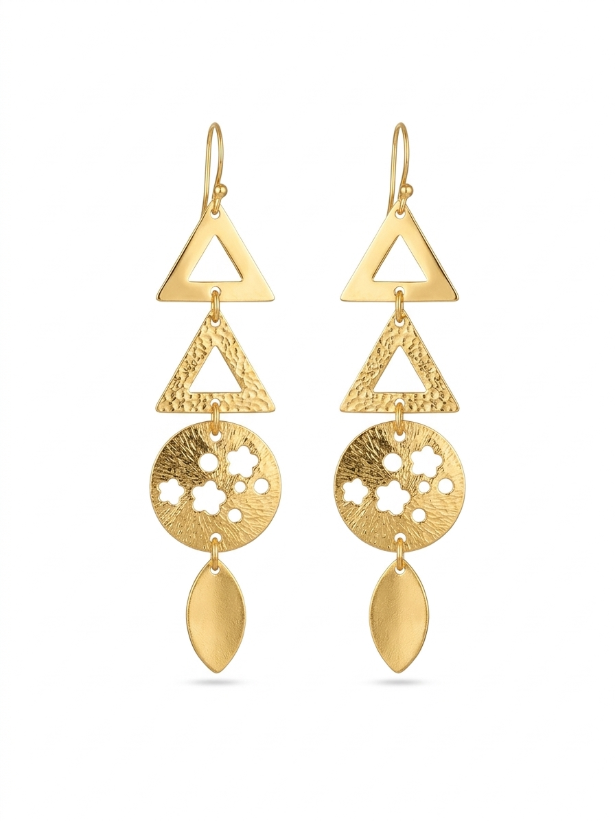 Multi-Layer Geometric Gold Statement Earrings