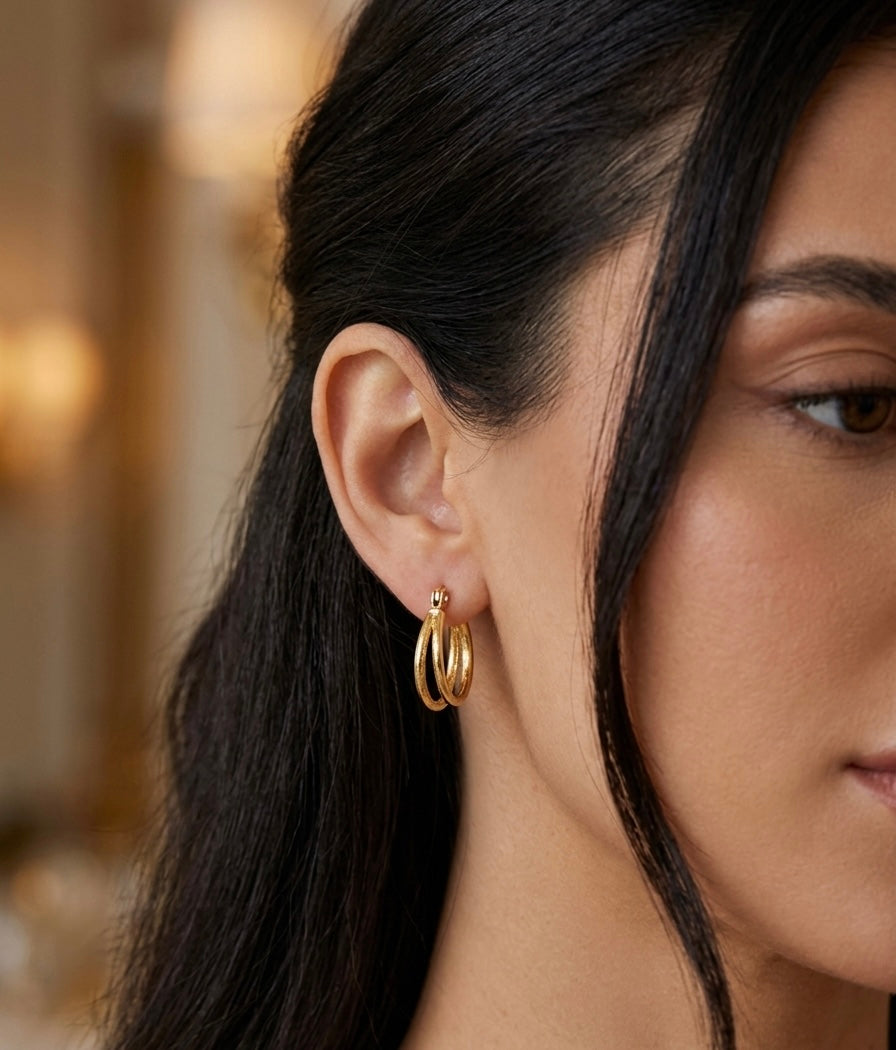 Minimalist Double Hoop Gold Earrings
