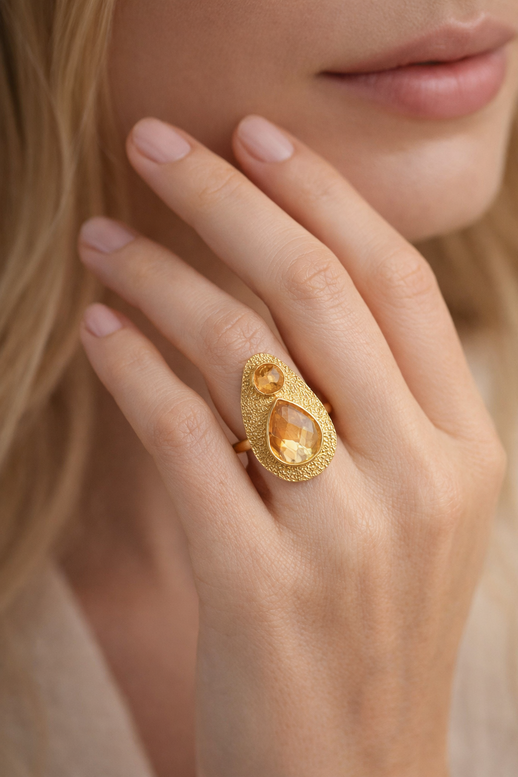 Golden Teardrop Citrine Ring