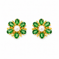 Emerald Green Floral Pearl Stud Earrings