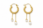 Twisted Gold Pearl Tassel Earrings