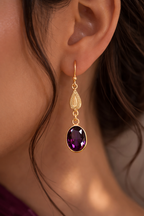 Amethyst Stone Oval Drop Earrings Gold Plated