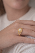 Elegant Gold Filigree Pearl Ring