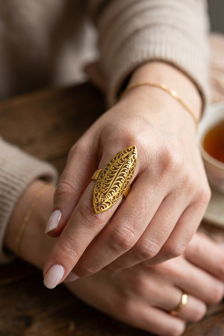 Vintage Gold Filigree Statement Ring