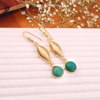 Gold Textured Drop Earrings with Malachite stone