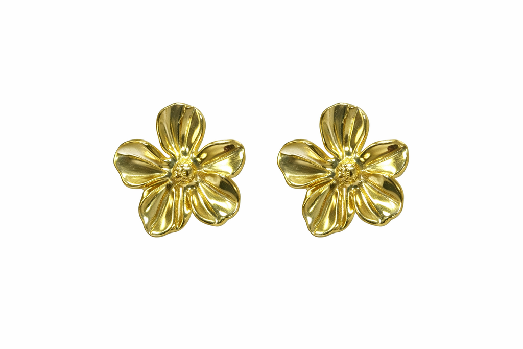 Large Gold Flower Stud Earrings