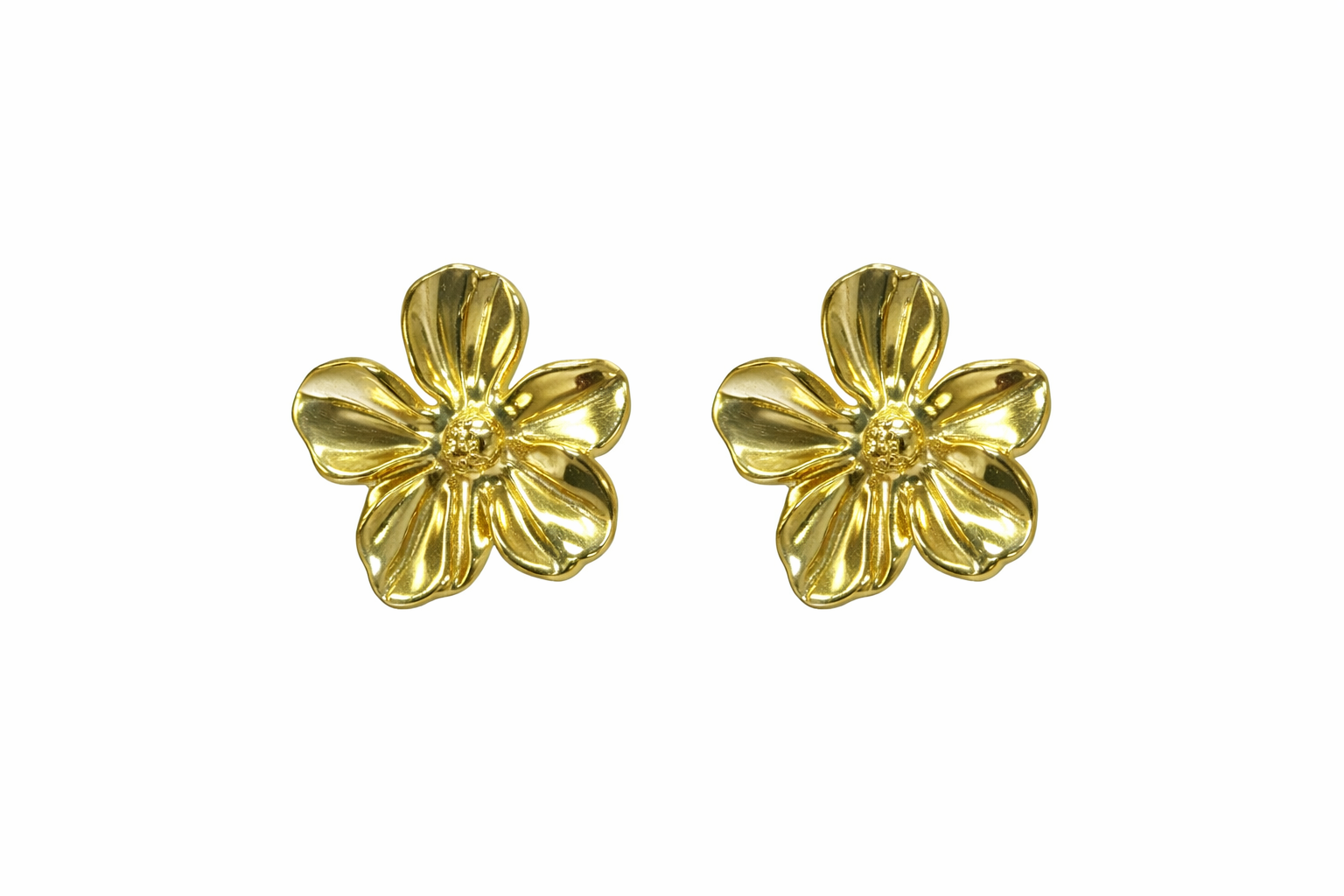 Large Gold Flower Stud Earrings