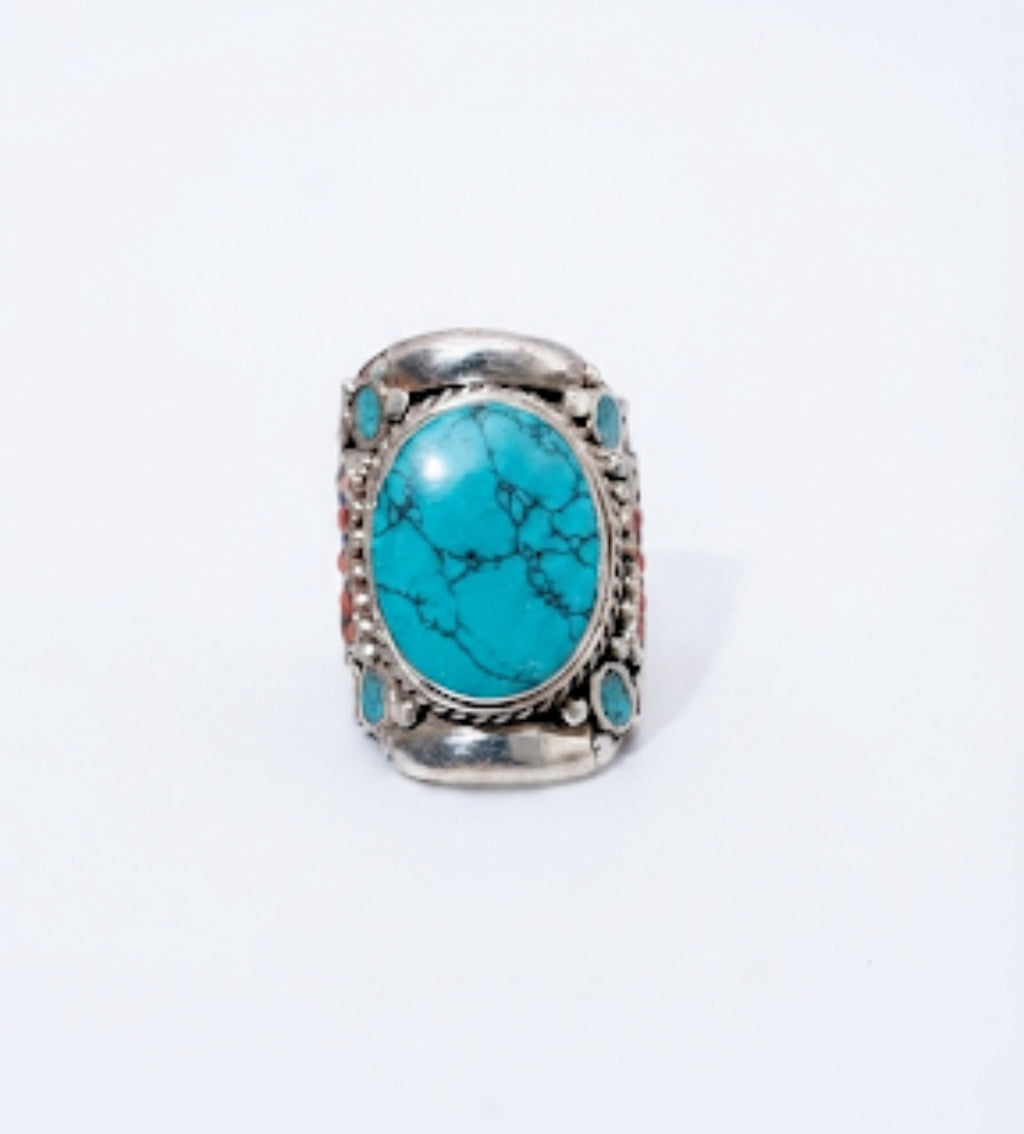 Natural Turquoise Tibetan Statement Ring