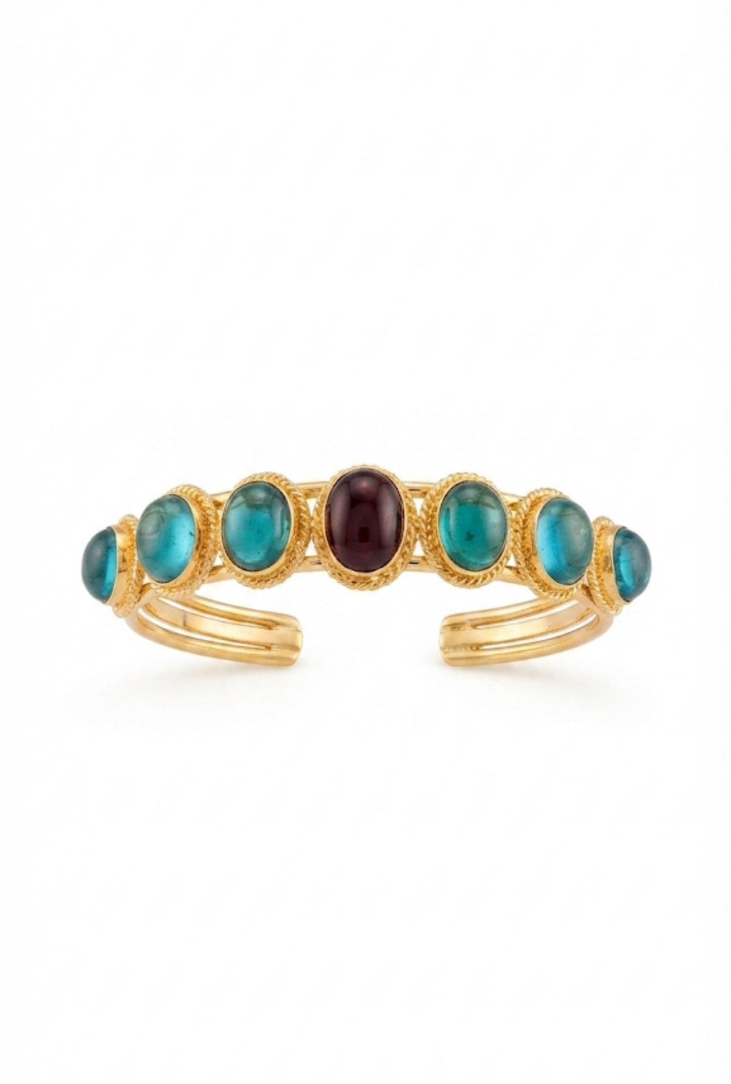 Blue Apatite & Garnet Open Cuff Bracelet in 18K Gold Vermeil