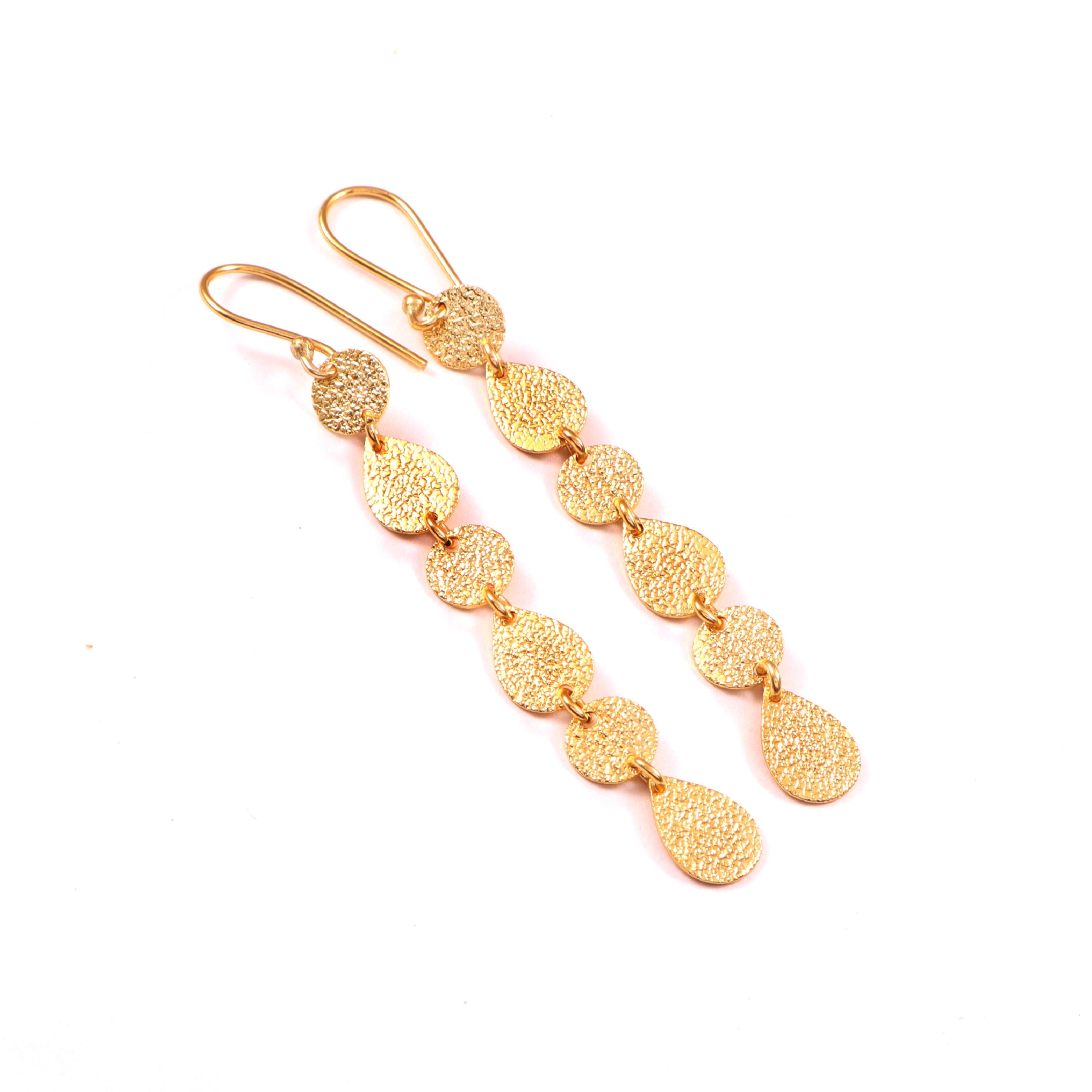 Gold Textured Dangle Earrings for Women