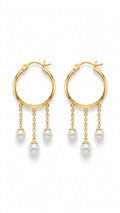 Gold Pearl Tassel Hoop Earrings