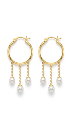 Gold Pearl Tassel Hoop Earrings