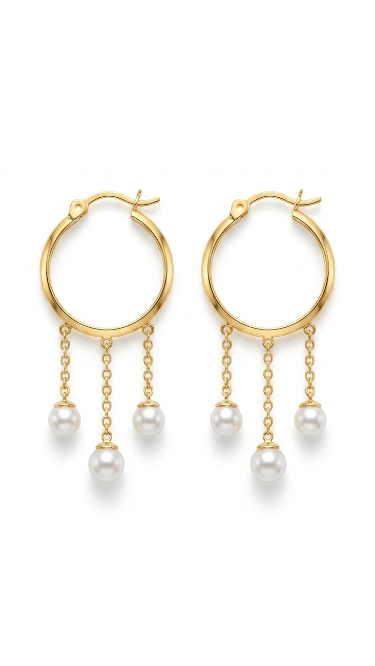 Gold Pearl Tassel Hoop Earrings
