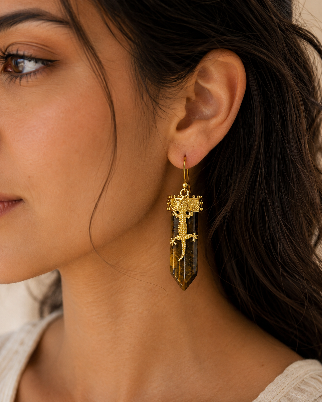 Tiger Eye Gecko Earrings
